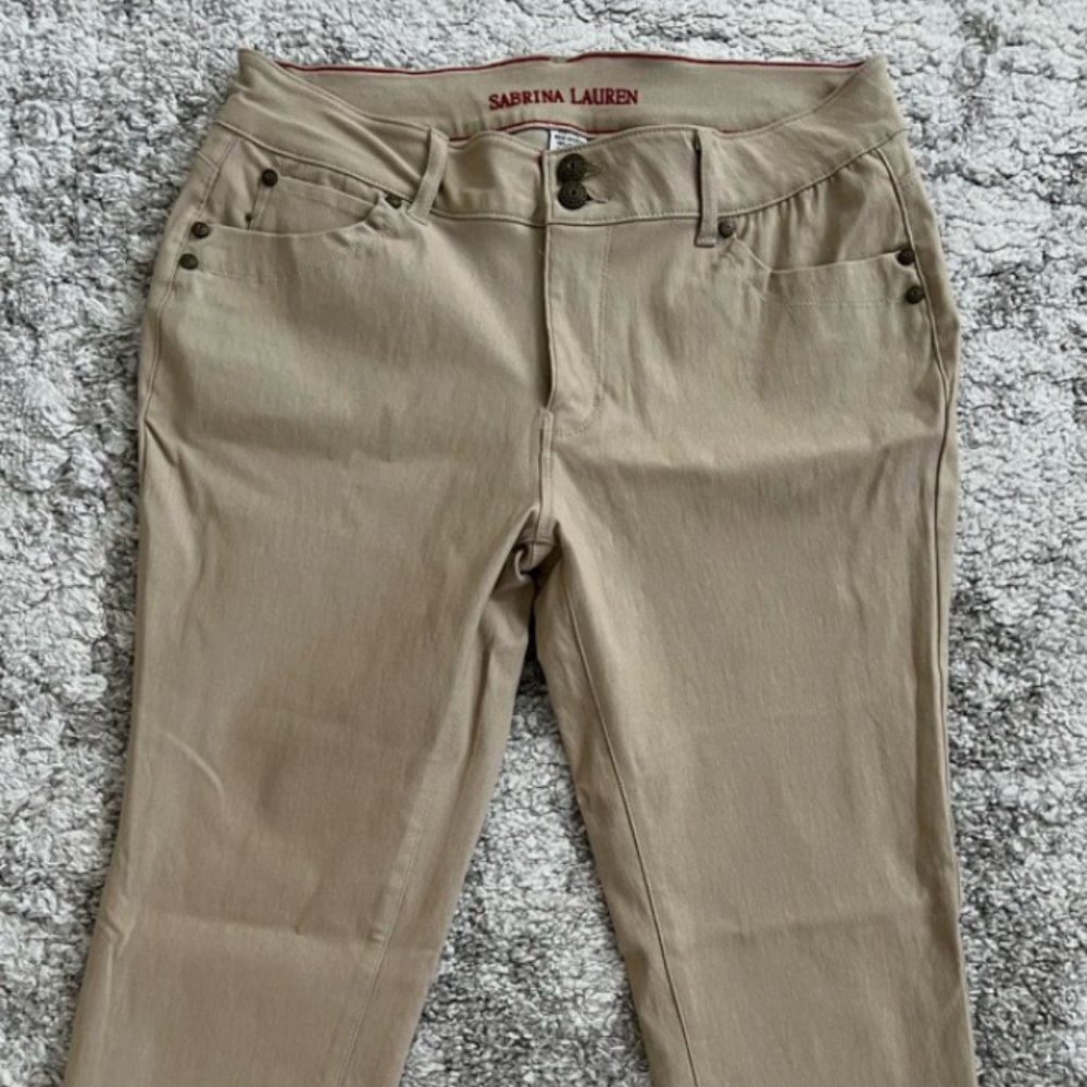 NWT Sabrina Lauren Womens Chino Pants Khaki Tan Pockets Stretch Size 8